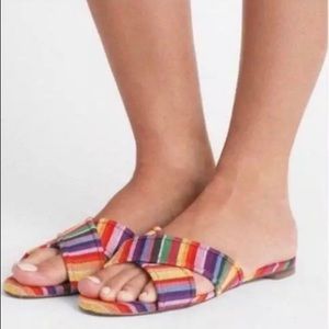J. CREW MULTISTRIPE RAINBOW CORA CRISSCROSS SANDALS FLATS Size 6 1/2